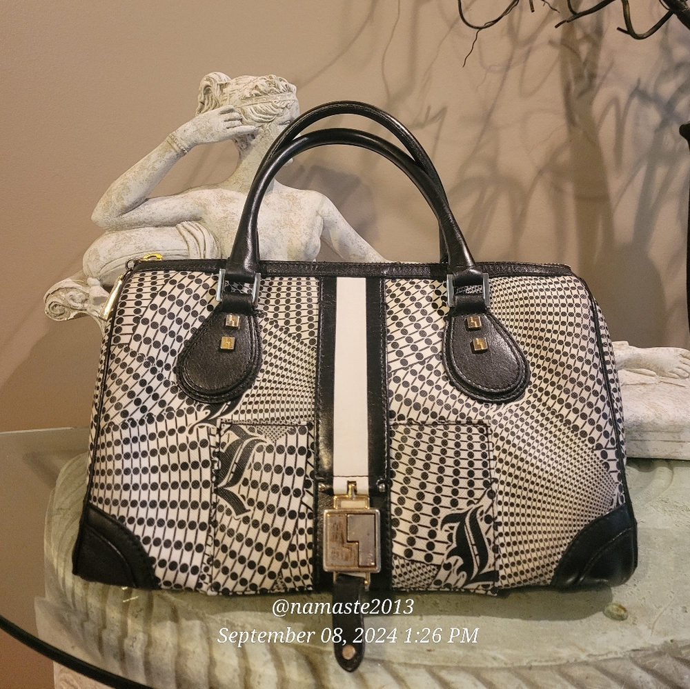 L.A.M.B. Gwen Stefani Samburu Speedy Satchel Leather Canvas Designer Celeb #33